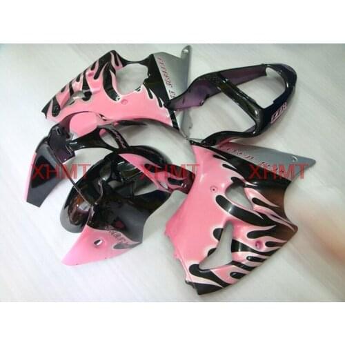 For 636 ZX-6r 2000 - 2002 Fairings Ninja ZX-6r 2002 Plastic Fairings ZX6r 636 01 Pink Black Flame Full Body Kits