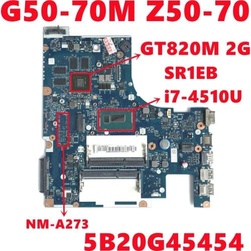 FRU:5B20G45454 For Lenovo G50-70M Z50-70 Laptop Motherboard ACLUA/ACLUB NM-A273 With SR1EB I7-4510U N15V-GM-S-A2 100% Test Work