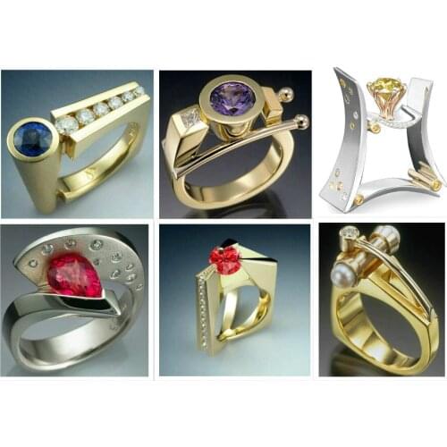 Personalized Modern Jewelry Womens Custom Gold Color Rings Zircon Gothic Irregular Unique Rings Female Wedding Party Jewelry