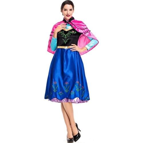 Adult Women Halloween Cartoon Movie Anna Princess Costume Fancy Elegant Dress Cloak Cape Set Cosplay Clothing For Ladies S-XL
