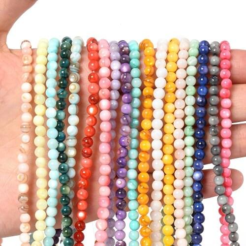 4mm Round Shell Beads Smooth Natural Loose Spacer Bead for Jewelry Making DIY Charm Bracelet Earrings Handmade Craft Accessories