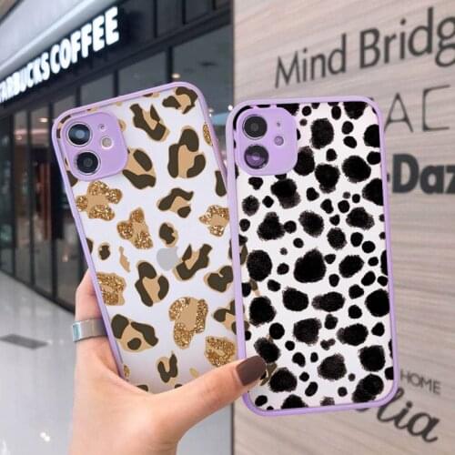 Leopard Phone Cases matte transparent For purple iPhone 7 8 x xs xr 11 12 pro plus max mini Clear Funda