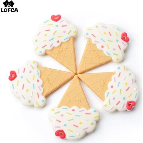 LOFCA 1pcs Ice Cream Nursing Teething Necklace Wholesale Colorful Infants Chew Toys Food Grade Silicone Beads Baby