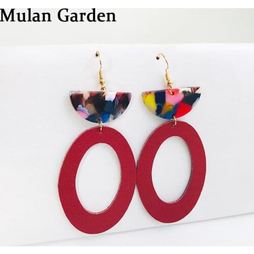 M&G Red Oval PU Leather Earrings Half Month Acrylic Pendant Fashion Earrings Jewelry Women Accessories Hot Sale Girl Gift 2019