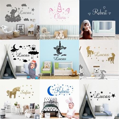 Cute Wall Stickers Custom Name Sticker Unicorn Decal For Kids Room Decor fairy tale Wallpaper Poster Baby Poster Mural