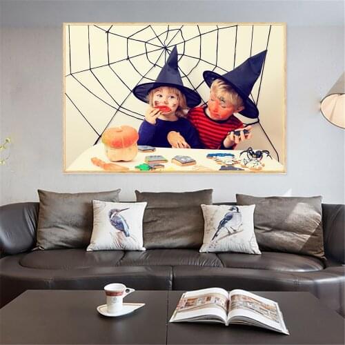Cute Baby Girl Poster Nordic Halloween Decoration Living Room Mural Pumpkin Dream Moon Dream Childrens Room Wall Painting