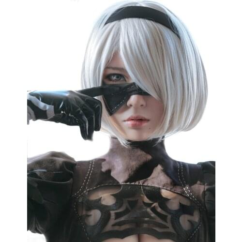 NieR:Automata 2B YoRHa No. 2 Type B Heroine Short Silver White Bobo Heat Resistant Cosplay Costume Wig (not include eye patch)