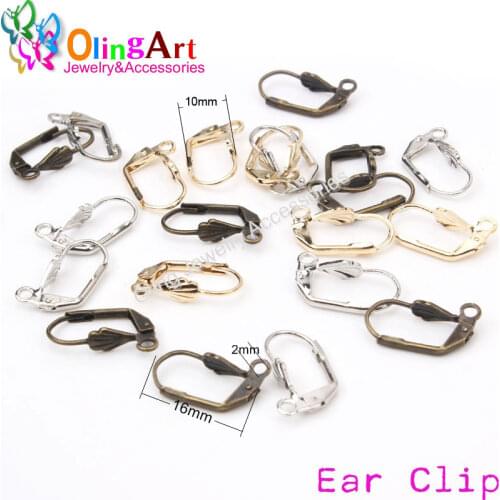OlinglArt 24pcs french ear hook wire clasp 10*16mm Silver-color& Gold Bronze jewelry DIY Earring findings