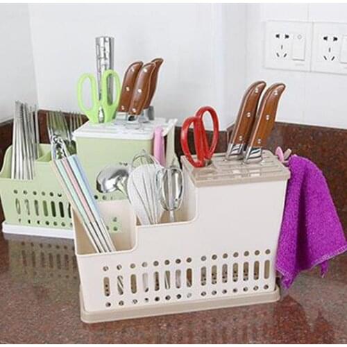 Plastic Chopsticks Draining Holder Hollow Knife Fork Rack Kitchen Utensil Organizer Spoon Tableware Rack Kitchen Storage Holder