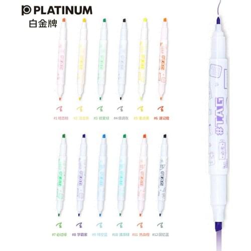 1Set PLATINUM Double-headed Highlighter Fluorescent Pen Color Light Soft Large Capacity Learning Key Marker Cute School Supplies