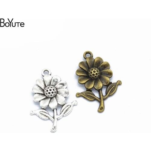 BoYuTe (50 Pieces/Lot) Metal Alloy 28*18MM Sunflower Pendant Charms for Jewelry Making Diy Hand Made Accessories Wholesale