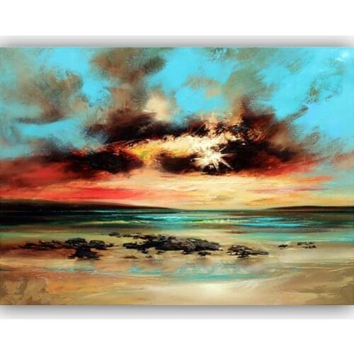 Hand Painted Modern Abstract Sunrise Seacape Oil Painting Decorative Landscape Painting On Canvas For Living Room Wall Decor