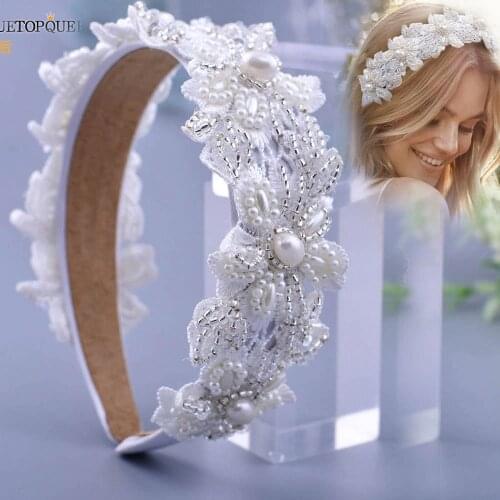 TOPQUEEN S219-FG Handed Beaded Wedding Headwear Bridal Tiara Headpieces Grill Baroque Headband Baroque Pearl Hair Band