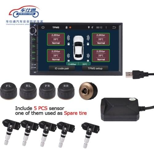 5 PCS Sensor USB Android TPMS tire pressure monitor/Android navigation tire pressure monitoring alarm system support Spare tire