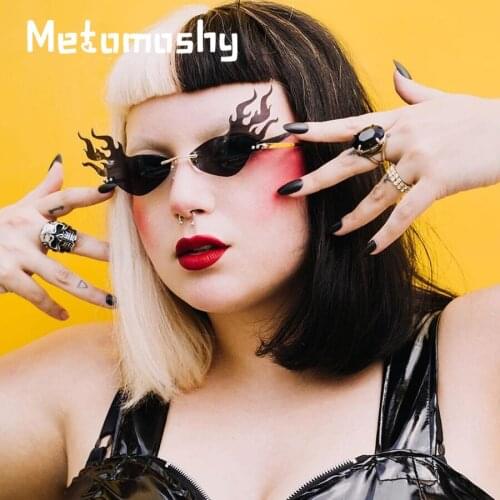 2020 Fashion Fire Flame Rimless Sunglasses Women Brand Designer Men Cat Eye Sun Glasses Unique Mirrors Eyewear Shade UV400 Oculs