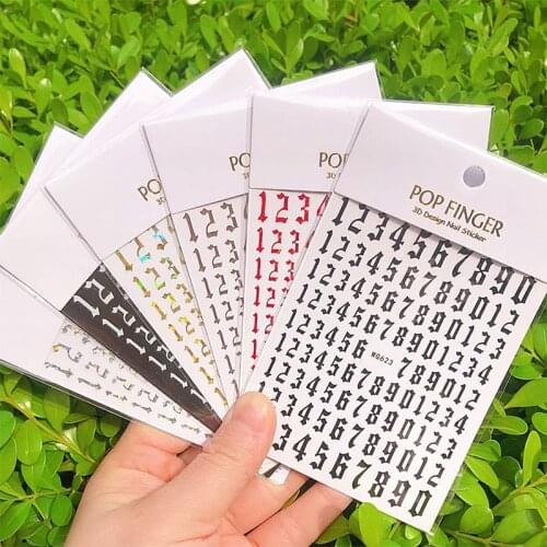 3D Nail Art Stickers Gothic Digital Black Gold Cool Design Alphabet Adhesive Slider Nail Inscription Manicures Decoration