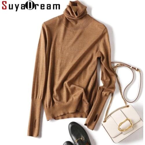 SuyaDream Women Plain Sweaters 50%Wool 50%Acrylic Turtleneck Comfortable Basic Pullovers 2021 Fall Winter Top