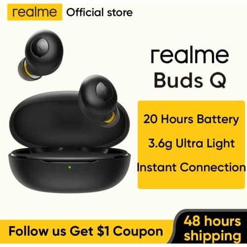 Realme Earphones BudsQ TWS Ture Wireless Bluetooth 5.0 Open-up Auto Connection 20h Battery Life Charging Box Ultra Light 3.6g