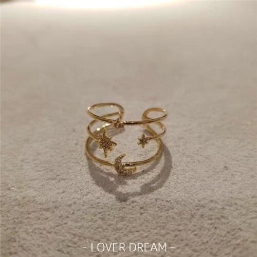 South Korean Ring Female Retro Temperament Micro Set Moon Ring European And American Wind Bloggers With Exaggerated Open Ring