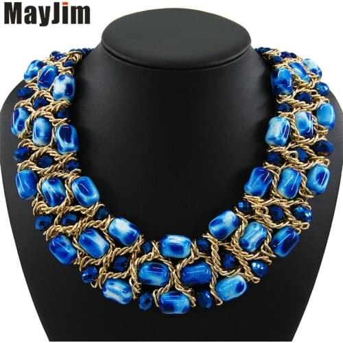 Statement Necklaces Hand-woven Vintage big crystal Necklaces & Pendants Jewelry necklaces Women accessories Short chain Collares
