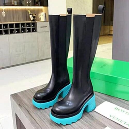 Thick Heel Martin Boots 2021 New Womens Shoes Color Thick Bottom Chimney Knee High Knight Boots For Women Brand Design Size 40