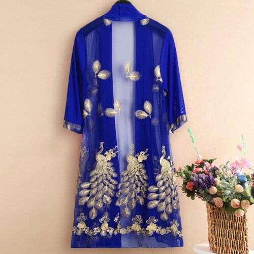 Summer embroidery cardigan woman seven sleeves lace gauze woman embroidered coat sunscreen plus fertilizer to increase loosecoat