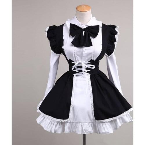 Spring Autumn Anime Women Victorian Gothic Cotton Lolita Short Dress Girl Halloween Carnival Costume Maid Uniform Party Dress