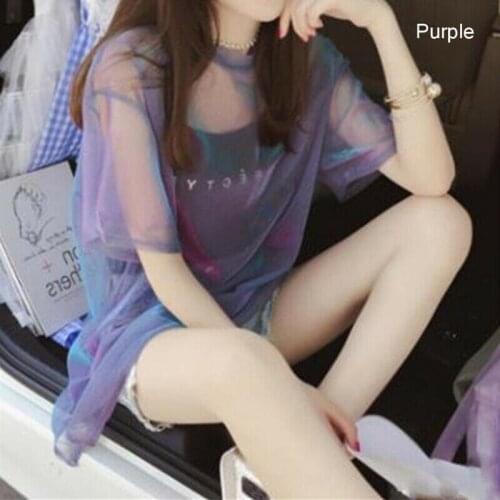 Fashion Women Shirt Dress Laser Iridescence Short Sleeve Summer Mini Dress Women See Through Letter Print Cover up+Camis Set