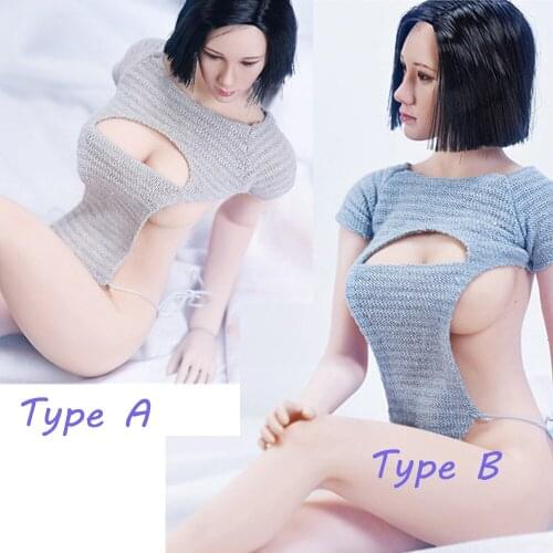 17XG09 1/6 Scale Female Sexy Knitting Underwear Short Shirt Open Chest Fit 12'' Seamless Body Clothing Accessories
