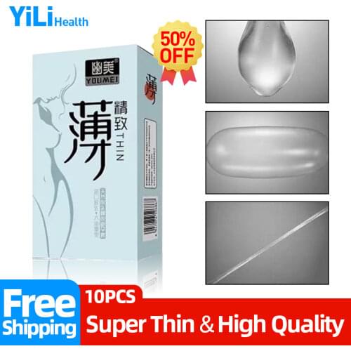 10pcs Condoms For Women Long Sex Super Ultra Thin Natural Rubber Latex Cup Lubrication Condom long-lasting Safer Penis Sleeve