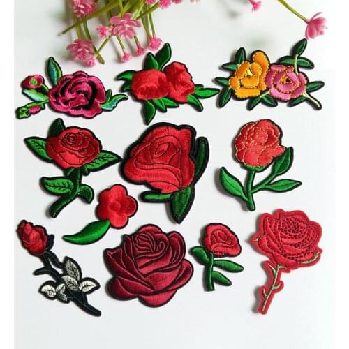 12PCS Mixed flowers Patch Iron On Cartoon Patches Set Cute Cheap Embroidered Patches For Kids Clothes