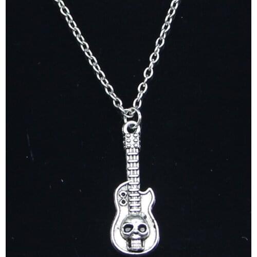 20pcs New Fashion Necklace 32x11mm guitar skull Pendants Short Long Women Men Colar Gift Jewelry Choker