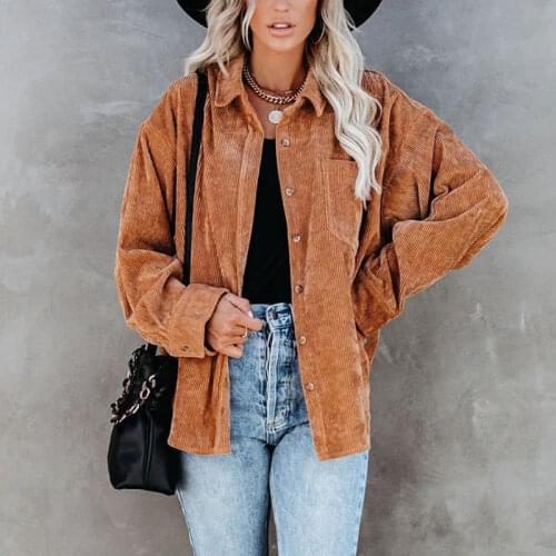 2021 Autumn Loose Corduroy Jacket Women Overshirt Cotton Shirt Jackets For Women Casual Button Plus Size Coat Women Female