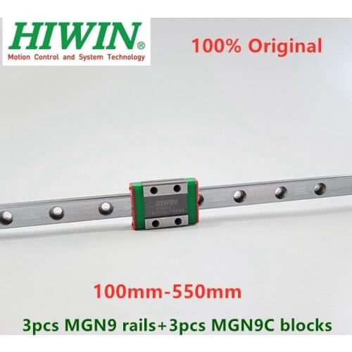 3pcs Hiwin linear guide MGN9 150 200 250 300 330 350 400 450 500 550 mm MGNR9 rail +3pcs MGN9C block carriage for 3D printer CNC