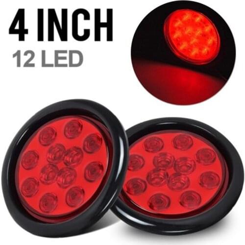 4" 12 LED Auto Tail Lamp Turn Signal Light Brake Stop Lighting Round Backup Universal for Trucks Trailers Tractors Dump Truck