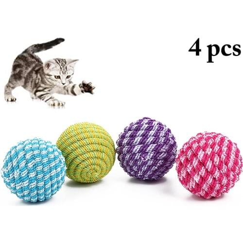 4PCS Cat Ball Toy Colorful Funny Cat Elastic Line Ball Molar Cleaning Tooth Training Toy Pet Interaction Supplies Random Color