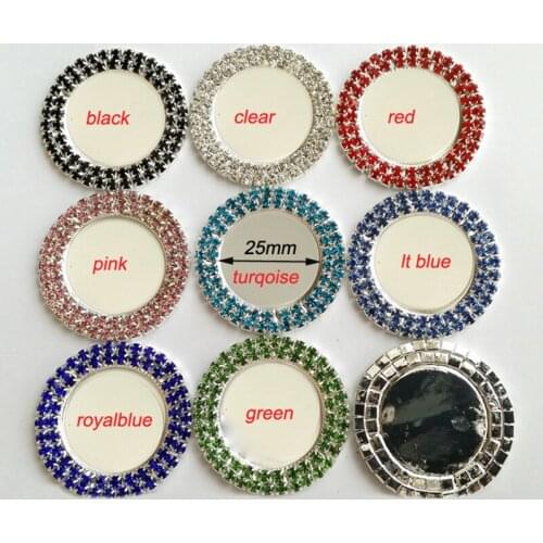 50pcs inner 1" (25mm ) Flattened double row rhinestone crystal button DIY Round Blank Tray For Cabochons Stickers DIY craft