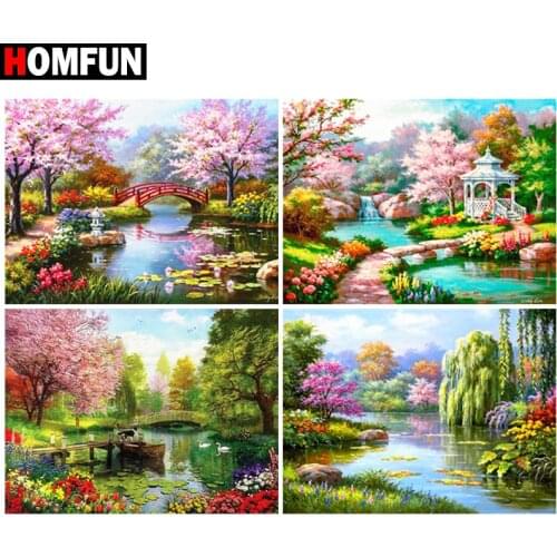 HOMFUN Full Square/Round Drill 5D DIY Diamond Painting "Sakura landscape" Embroidery Cross Stitch 5D Home Decor Gift