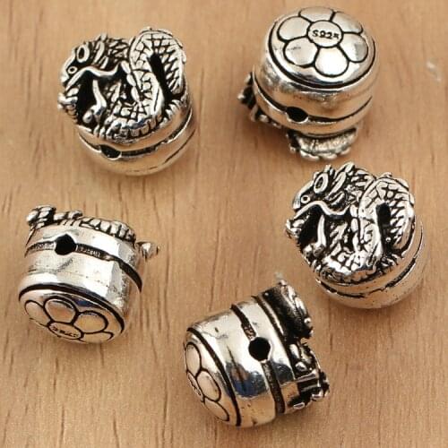 100% 925 silver Dragon Beads Real Sterling Silver Dragon Jewelry Beads DIY bracelet beads Lucky symbol jewelry accessories