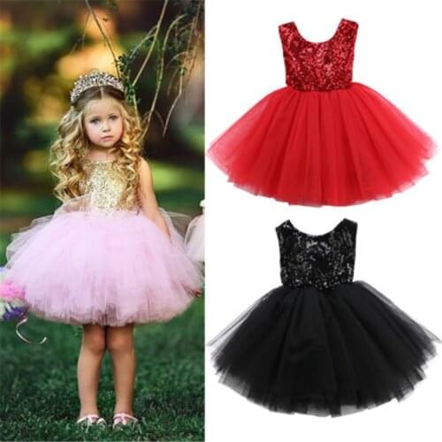 Fashion Kids Baby Girls Clothes Flower Lace Formal Dress Wedding Party Sleeveless Sundress Children Girl Sequins Ball Gown