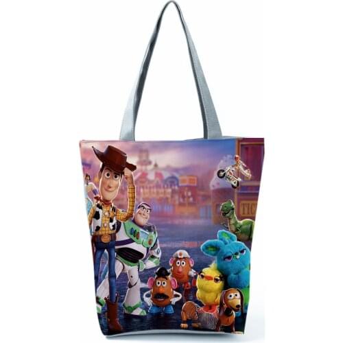 Disney Toy Story Printed Handbag Cartoon Casual Shoulder Bag Large Women Bag Reusable Shoppaing Bag Travel Beach Tote Wholesale