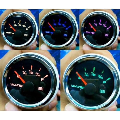 2 inch 52mm Boat Electric Water Level Gauge 0-190ohm 316 Stainless Steel Bezel with Colorful Backlight - E-1/4-1/2-3/4-F