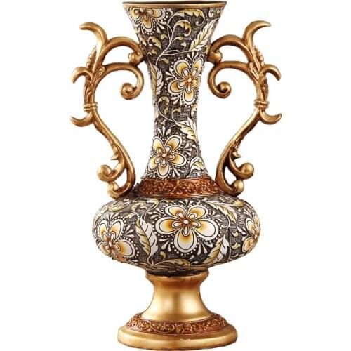 European Luxury Palace Resin Vase Crafts Home Livingroom Figurines Accessories Decoration Art Retro Desktop Flower Pot Ornaments