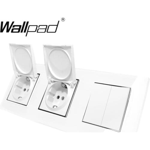 2 Cap EU Socket+ Lamp Switch Wallpad Luxury White Crystal Glass EU Triple Frame 2 Gang 2 Way and 16A EU Socket with Claws Mount