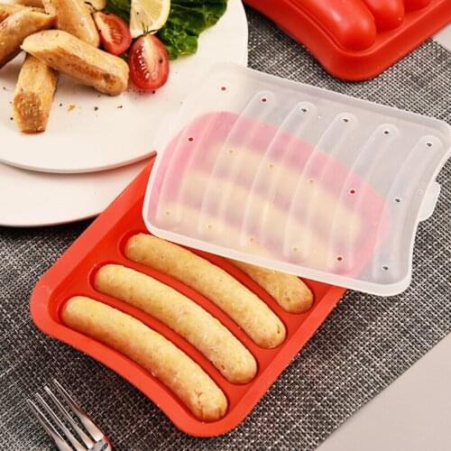Hot Dog Mould with Lid Ham Box Silicone Sausage Mould Kitchen Fresh-keeping Baking Mould Household Snack Baking Mould