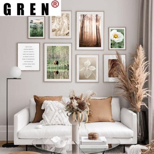 GREN Nordic Natural Flower Forest Bear Annual Ring Canvas Painting Wall Art Print Poster Picture Modern Living Room Home Decor