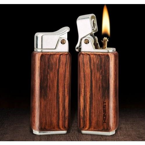 Sandalwood Retro Kerosene Lighter Nostalgic Old-fashioned Personality Wood Mens Lighter Smoking Accessories for Weed Men Gifts