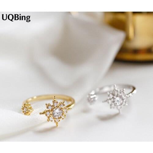 925 Sterling Silver Luxury Crystal Sunflower Rings for Women Jewelry Fashion Open Adjustable Finger Ring
