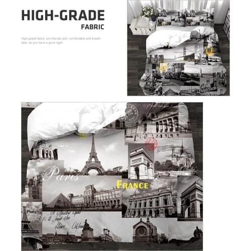 3D Digital Printing City Landmark Building Pattern Bedding Set Sheet Pillow Quilt Cover Black And White Style Bedding Set Home T