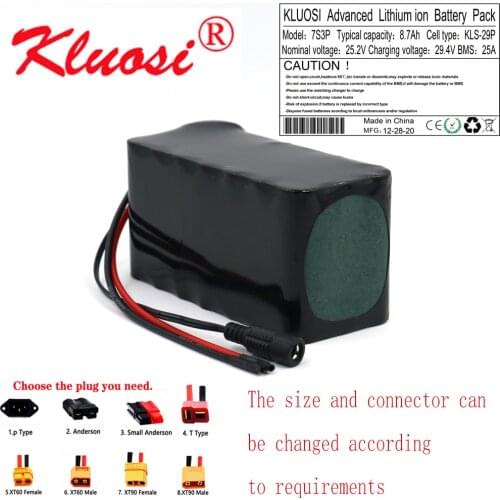 KLUOSI 7S3P 24V 8.7Ah 25.2V 8A 29.4V Lithium Battery Pack Built-in 25A BMS Balanced for Electric Motor Bicycle Scooter Motor Etc